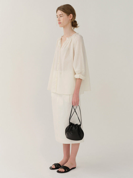 [Kindersalmon] Gather Cotton Blouse Ivory