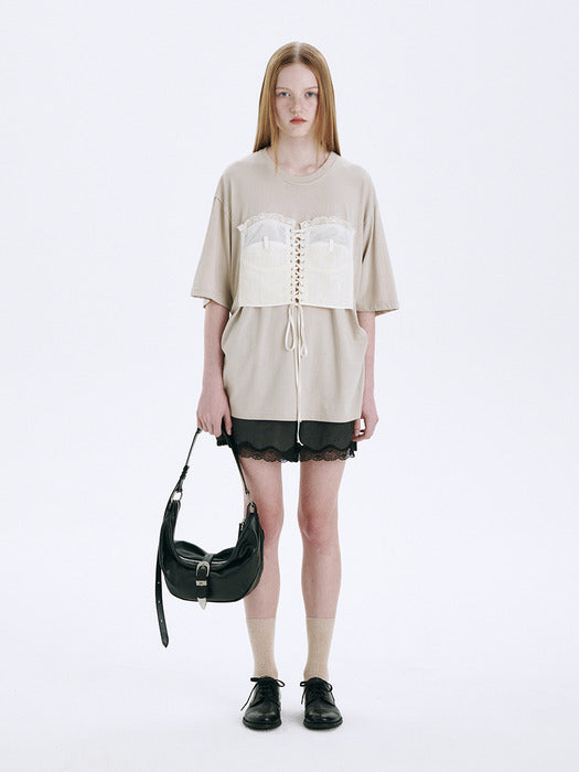 LACE-UP BUSTIER T-SHIRT_beige