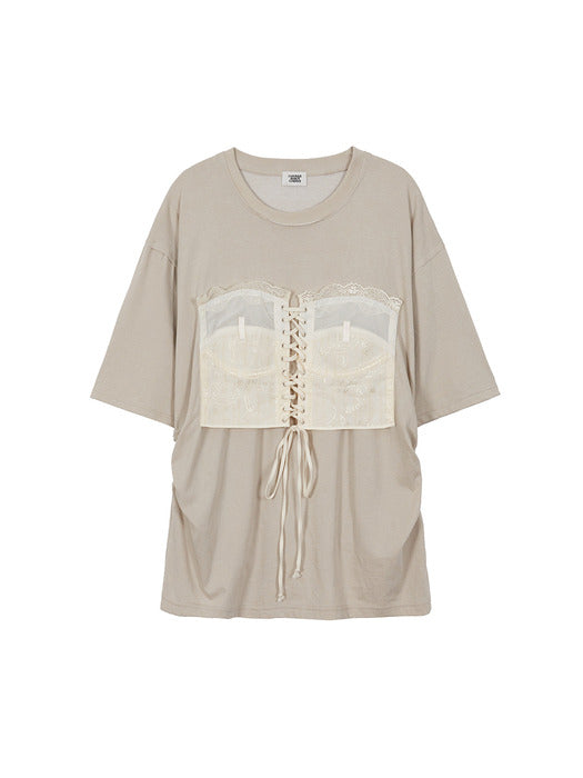 LACE-UP BUSTIER T-SHIRT_beige