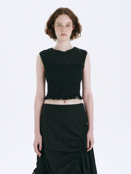 SMOCKING SLEEVELESS_black