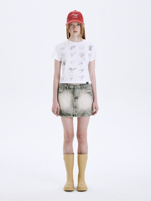 COLOR SPRAY DENIM SKIRT_grey