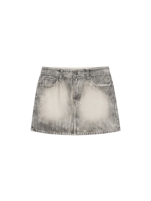 COLOR SPRAY DENIM SKIRT_grey