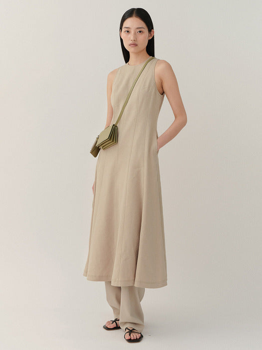 Kindersalmon Linen Sleeveless Dress Ash-Khaki