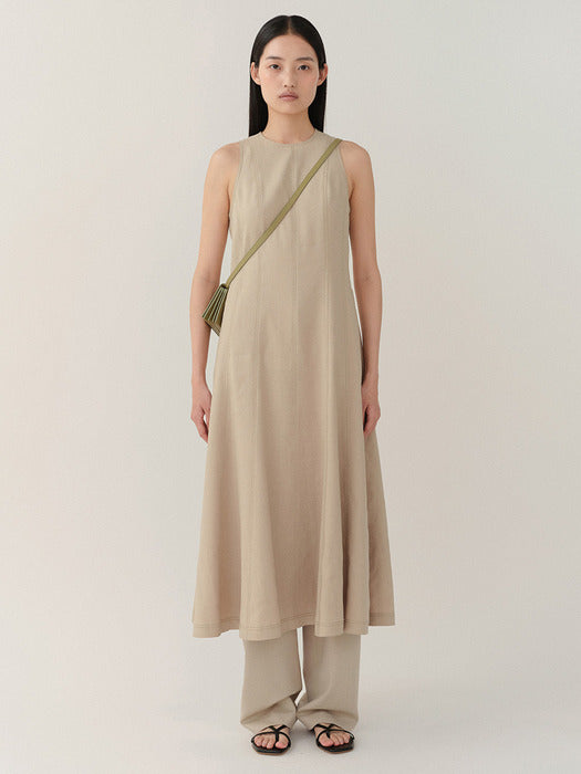 Kindersalmon Linen Sleeveless Dress Ash-Khaki