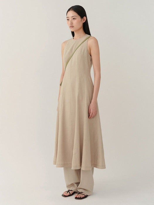 Kindersalmon Linen Sleeveless Dress Ash-Khaki