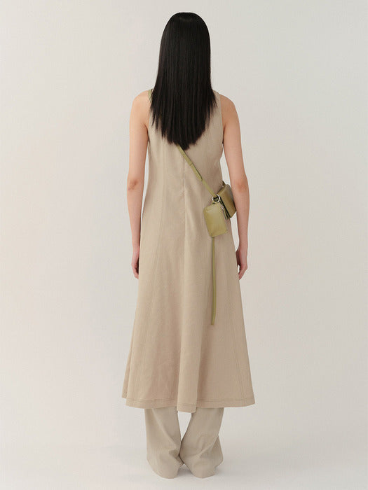 Kindersalmon Linen Sleeveless Dress Ash-Khaki