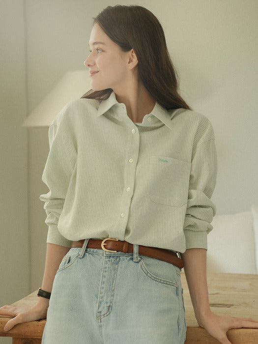 [TILLIDIE] Embo cotton oversized stripe shirt_Mint
