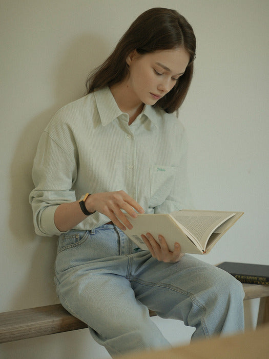 [TILLIDIE] Embo cotton oversized stripe shirt_Mint