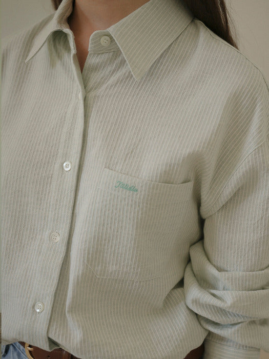 [TILLIDIE] Embo cotton oversized stripe shirt_Mint