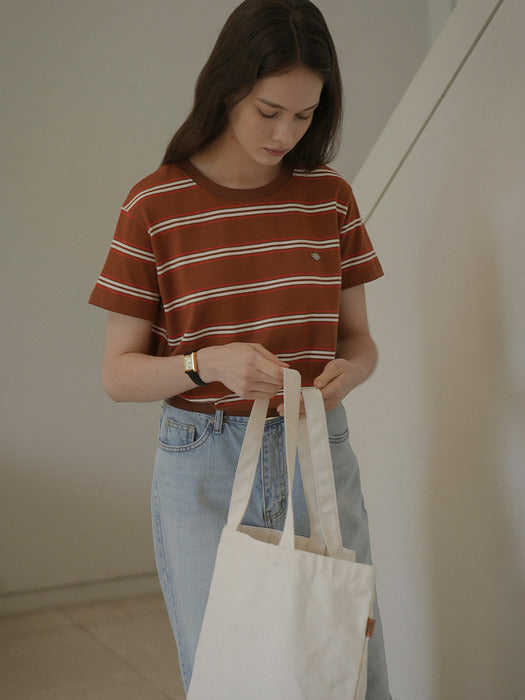 [TILLIDIE] Multi stripe cotton t-shirt_Brown