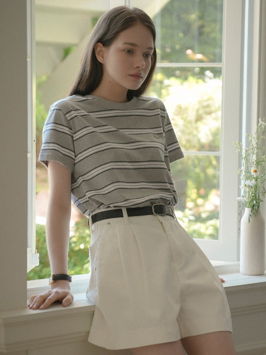 [TILLIDIE] Multi stripe cotton t-shirt_Gray