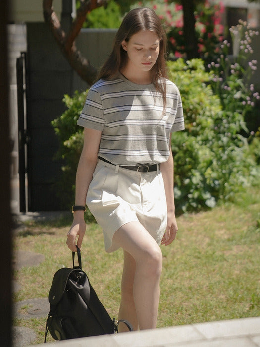 [TILLIDIE] Multi stripe cotton t-shirt_Gray