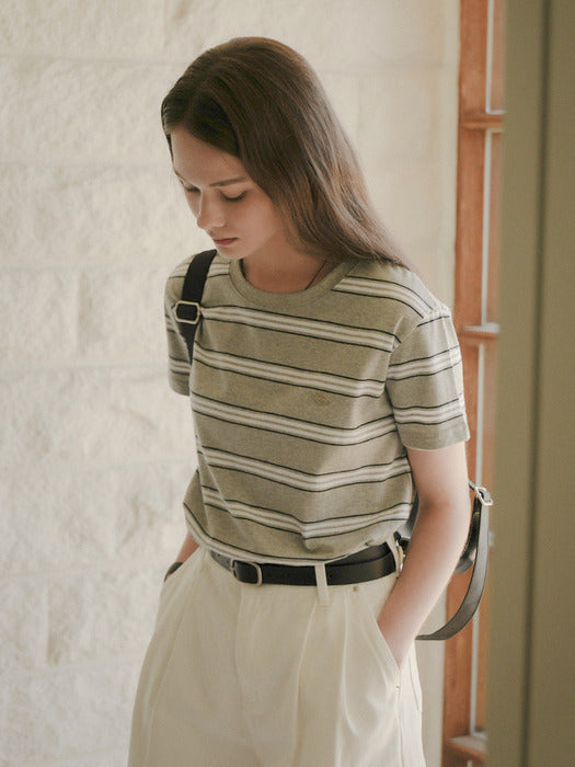 [TILLIDIE] Multi stripe cotton t-shirt_Gray