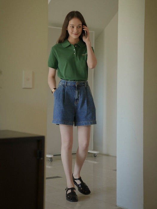 [TILLIDIE] Terry collar T-shirt_Green