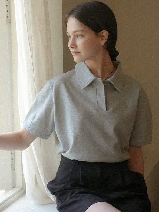 [TILLIDIE] Heart detail half sleeve pique t-shirt_Gray