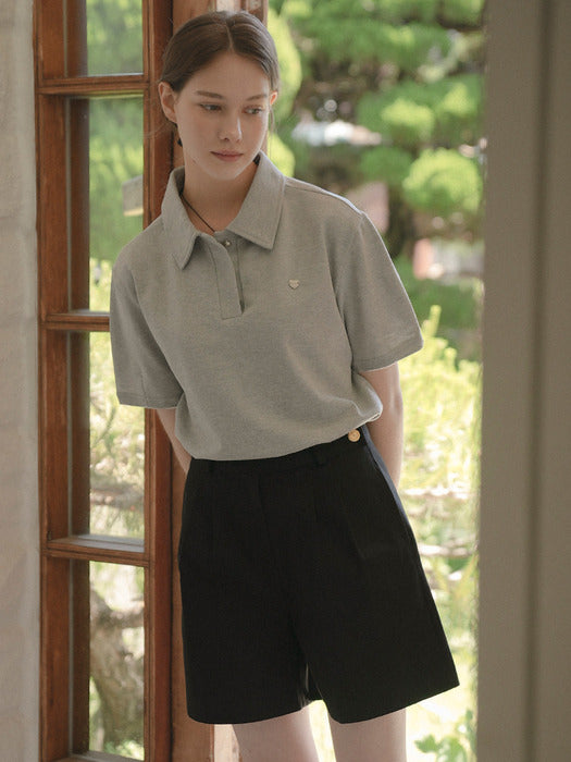 [TILLIDIE] Heart detail half sleeve pique t-shirt_Gray