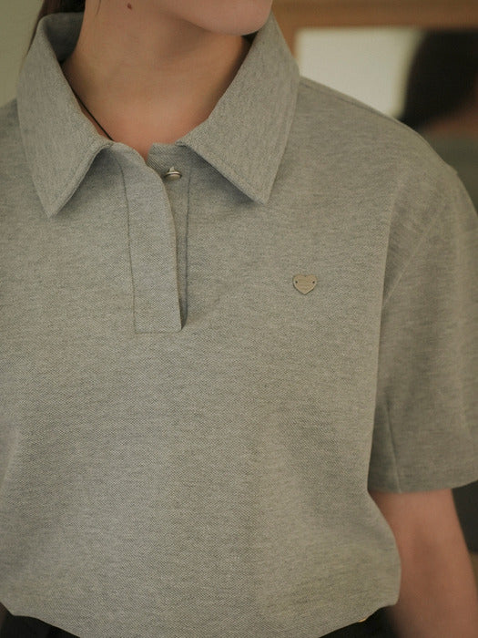 [TILLIDIE] Heart detail half sleeve pique t-shirt_Gray