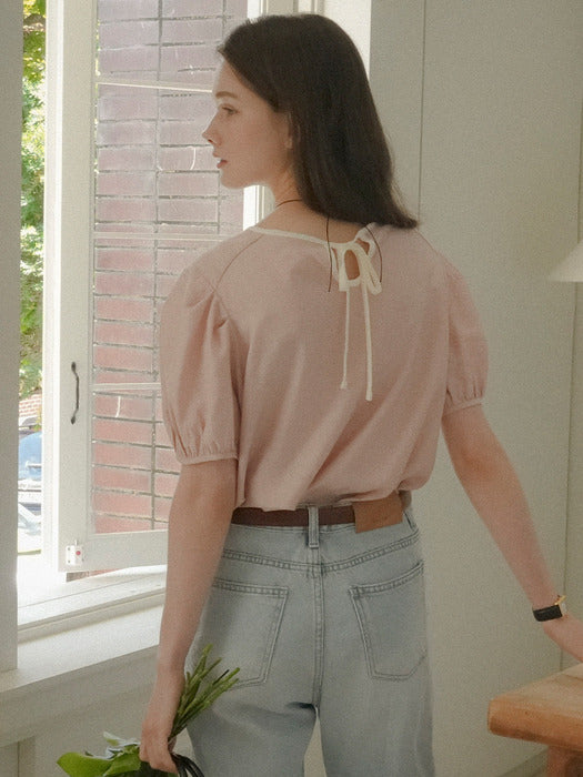 [TILLIDIE] Witty Back ribbon blouse_Pink