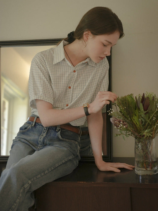 [TILLIDIE] Ann button point shirt_Gray