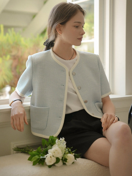 [TILLIDIE] Haper line tweed jacket_Sky blue