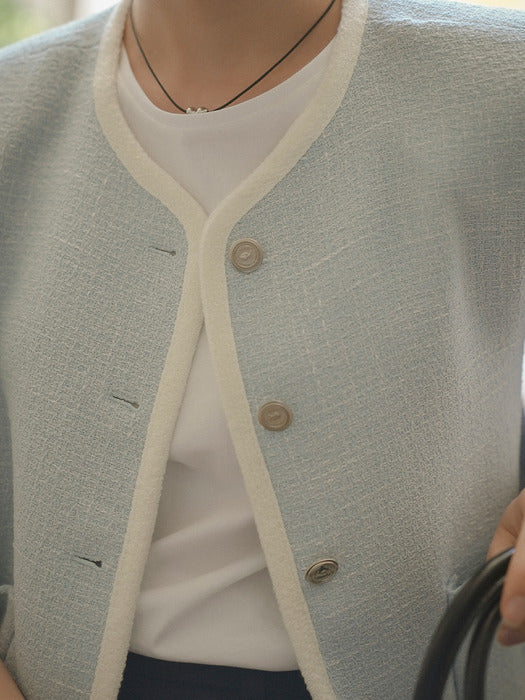 [TILLIDIE] Haper line tweed jacket_Sky blue