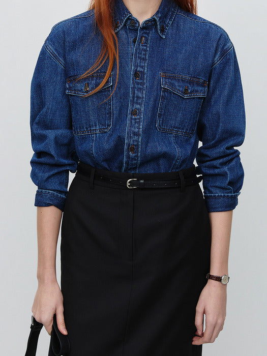 [dunst] D-BUCKLE THIN LEATHER BELT BLACK_UDBE4E207BK