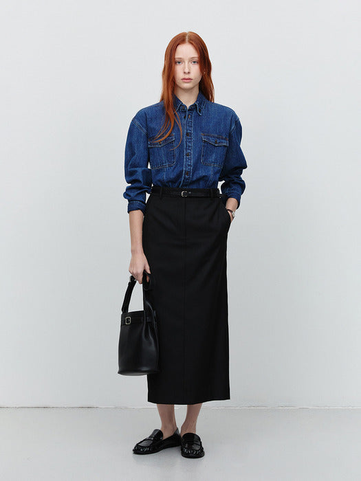 [dunst] D-BUCKLE THIN LEATHER BELT BLACK_UDBE4E207BK