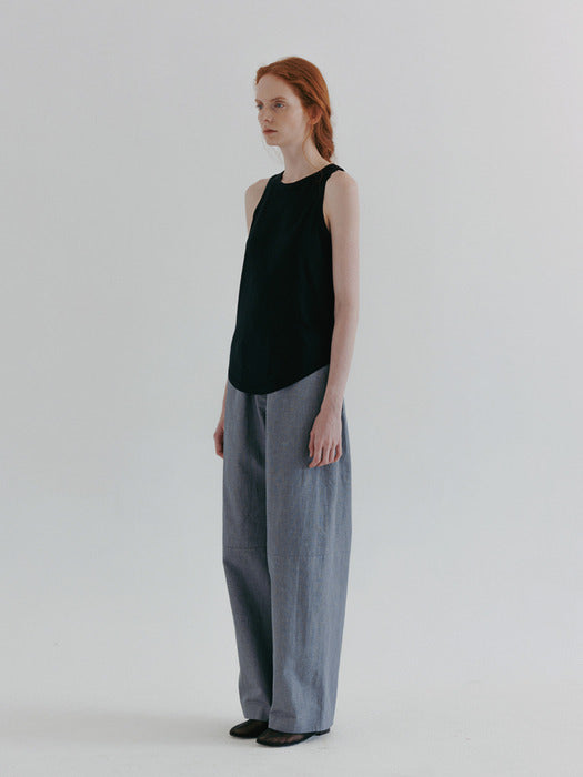 [moia] silk ribbed top (dark navy)