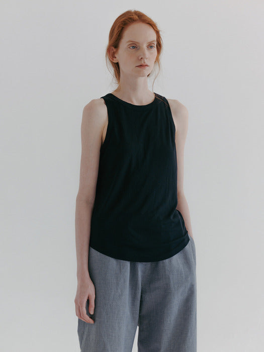 [moia] silk ribbed top (dark navy)