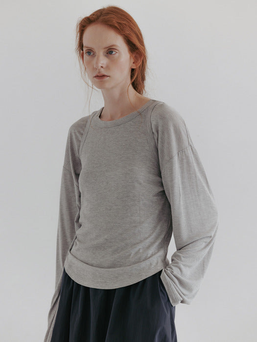 [moia] silk ribbed top (light gray)