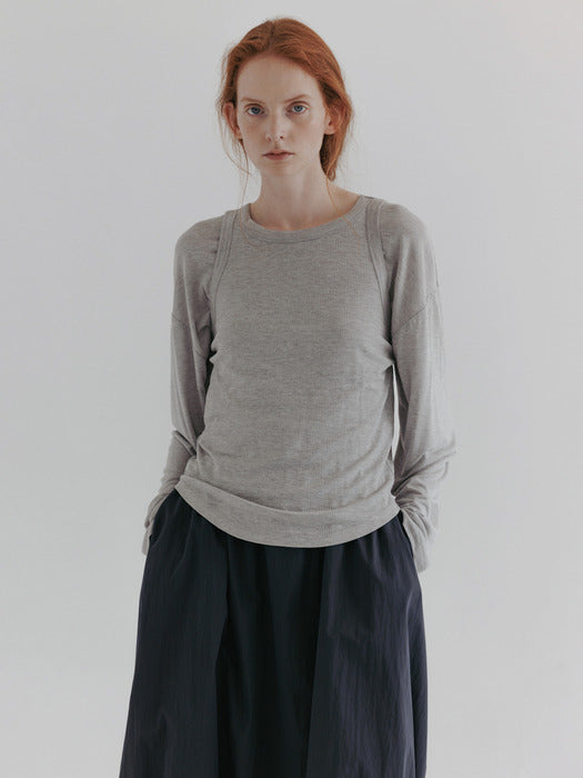 [moia] silk ribbed top (light gray)