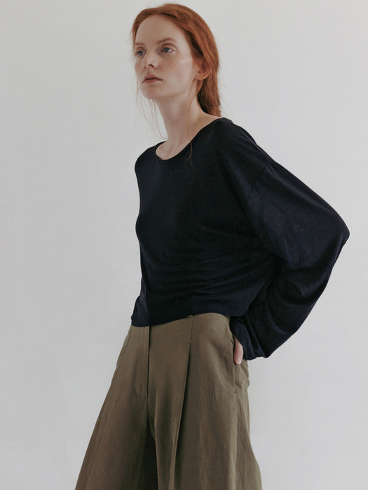 [moia] silk crop t-shirt (dark navy)