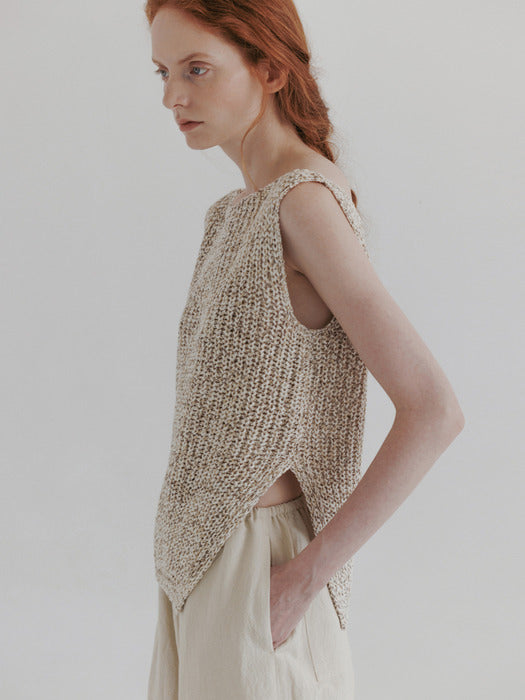 [moia] rustic knit top (lime beige)