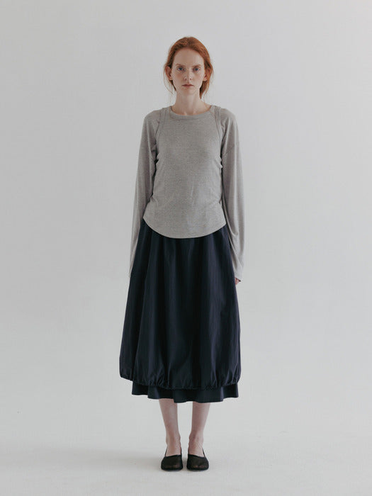 [moia] string double skirt (navy)