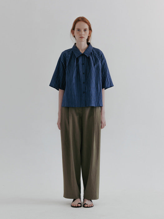 [moia] shirring shirt (blue stripe)