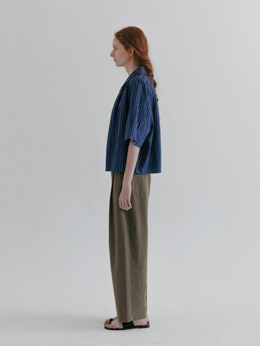 [moia] shirring shirt (blue stripe)