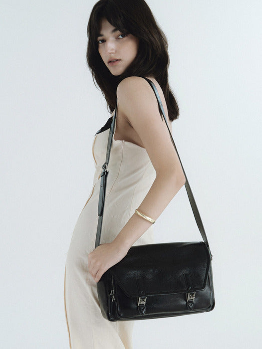 [vunque] Hey Double Pocket Leather Shoulder Bag (Small) - 2 Colors