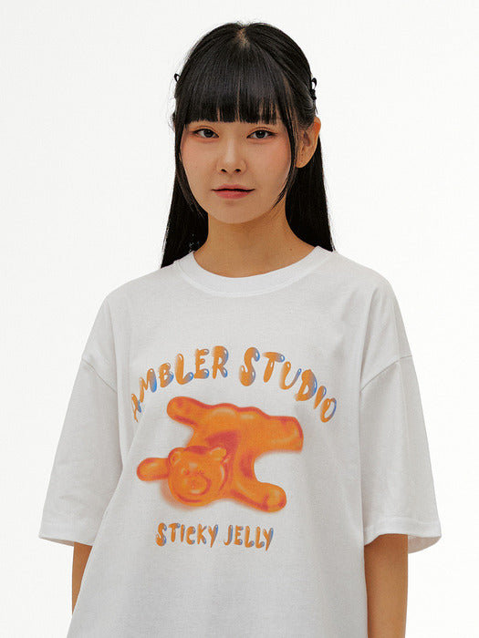 [ambler] Jelly Bear Over fit T-Shirts AS1121 (White)