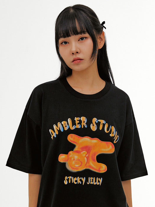 [ambler] Jelly Bear Over fit T-Shirts AS1121 (Black)