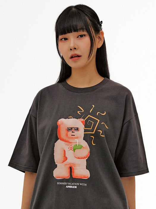 [ambler] Vacation bear Over fit T-Shirts AS1122 (Dark-Gray)