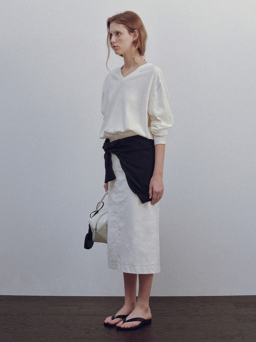 [nothing written] Stitch h-line maxi skirt (White)