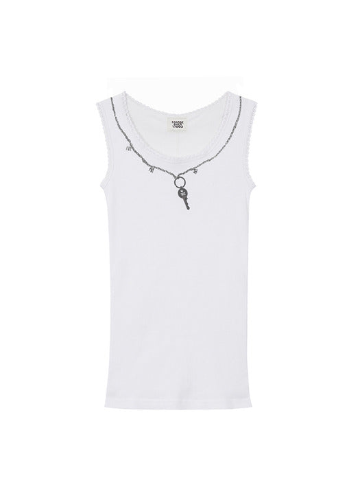 LOGO KEY CHAIN LACE SLEEVELESS_white