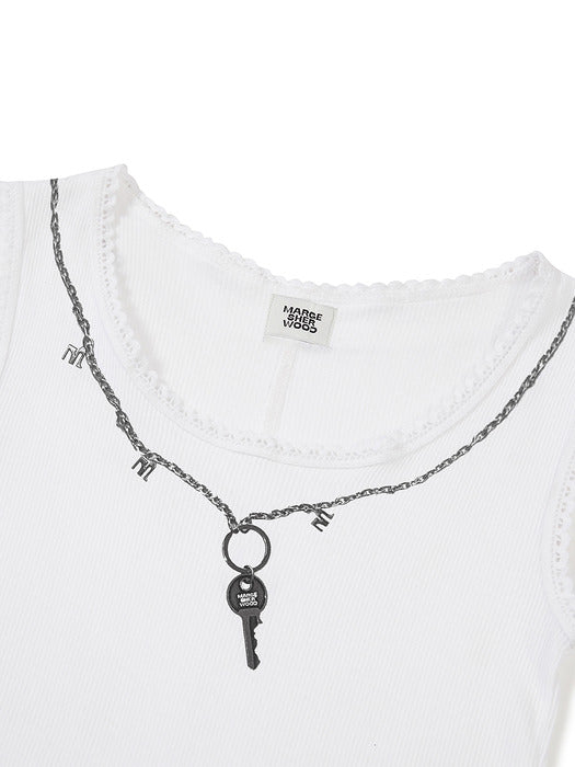 LOGO KEY CHAIN LACE SLEEVELESS_white