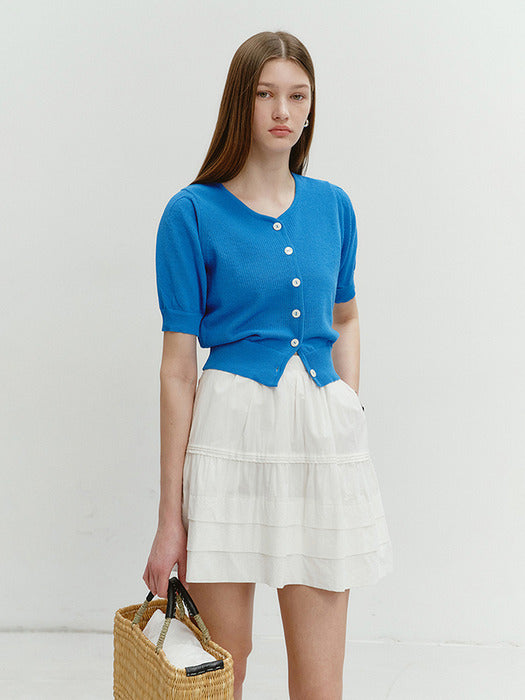 Dunst Scoop Neck Puff Sleeve Cardigan Blue