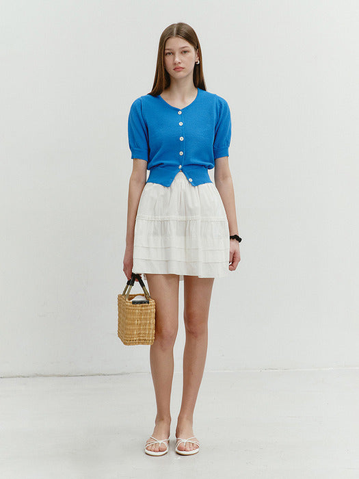 Dunst Scoop Neck Puff Sleeve Cardigan Blue