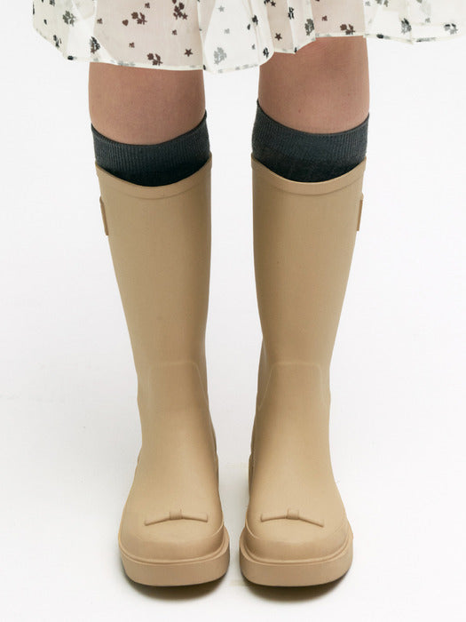 RIBBON RUBBER BOOTS LONG_beige