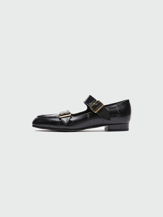Eenk Zouble Double Buckle Leather Loafer - Black