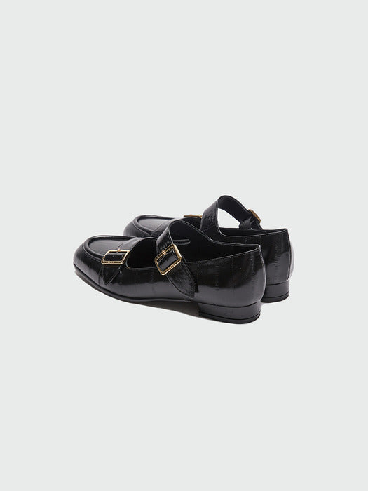 [EENK] Zouble Double Buckle Leather Loafer - Black