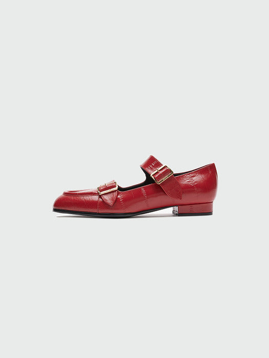 Eenk Zouble Double Buckle Leather Loafer - Red