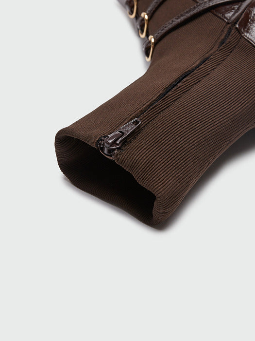 Eenk Zania Triple Buckle Square Toe Flat Boots - Brown
